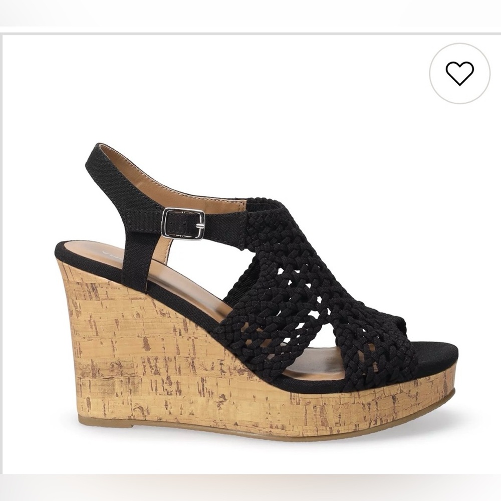 SO Black Crochet Wedge Sandals size 10